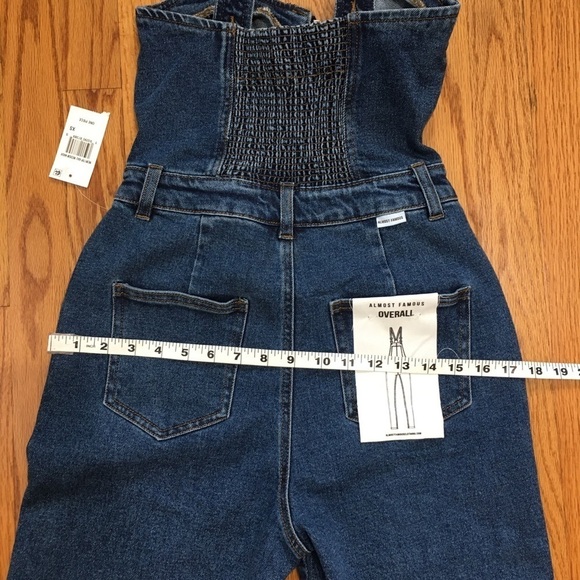 Almost Famous Denim Blue High Rise Straight Leg Zip Up Front Overalls - Picture 12 of 16